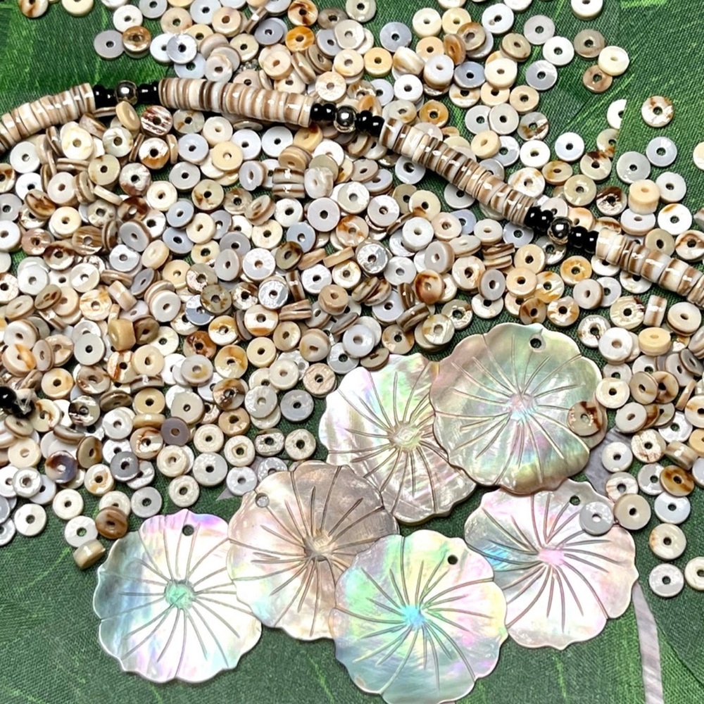 NEW! ABALONE & CONCH SHELL BEADS & PENDANT DIY CRAFTING JEWELRY MAKING BUNDLE